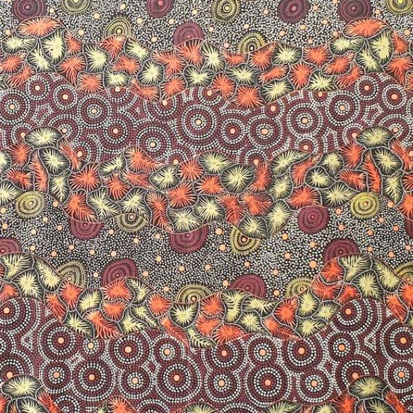 RED WILD SEED & WATERHOLE Aborigines Stoff aus Australien